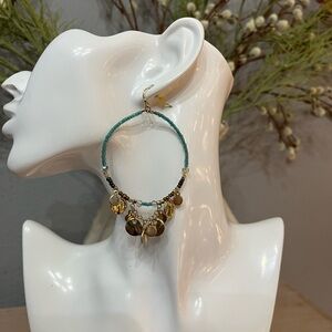 Express Teal and Brown Beaded Hoop Earrings